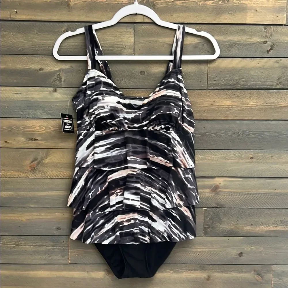 New Swim Solutions Triple Tiered Tummy Control One Piece Swimsuit Size 8 - Picture 3 of 10